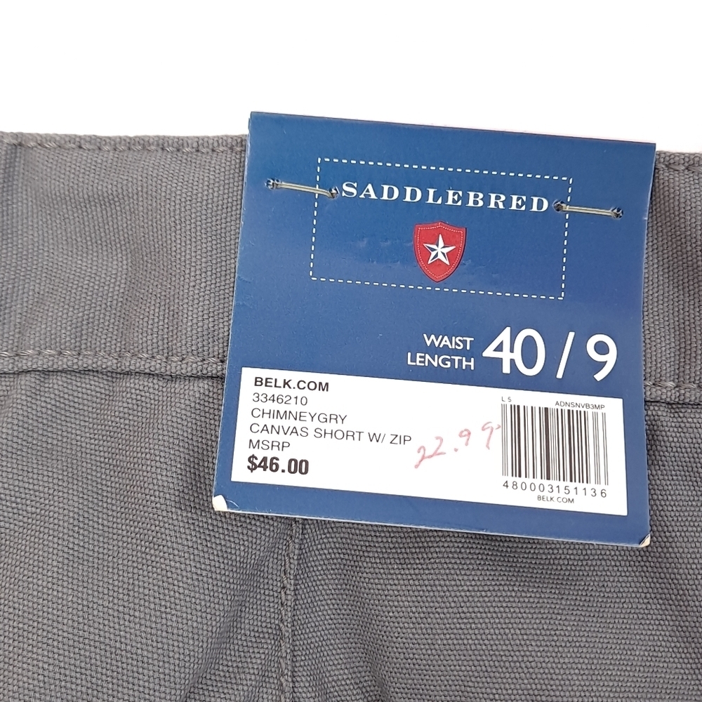 Saddlebred Men's Canvas Shorts Zip Pockets Chimney Gray 100% Cotton - Size 40/9 - Picture 6 of 9
